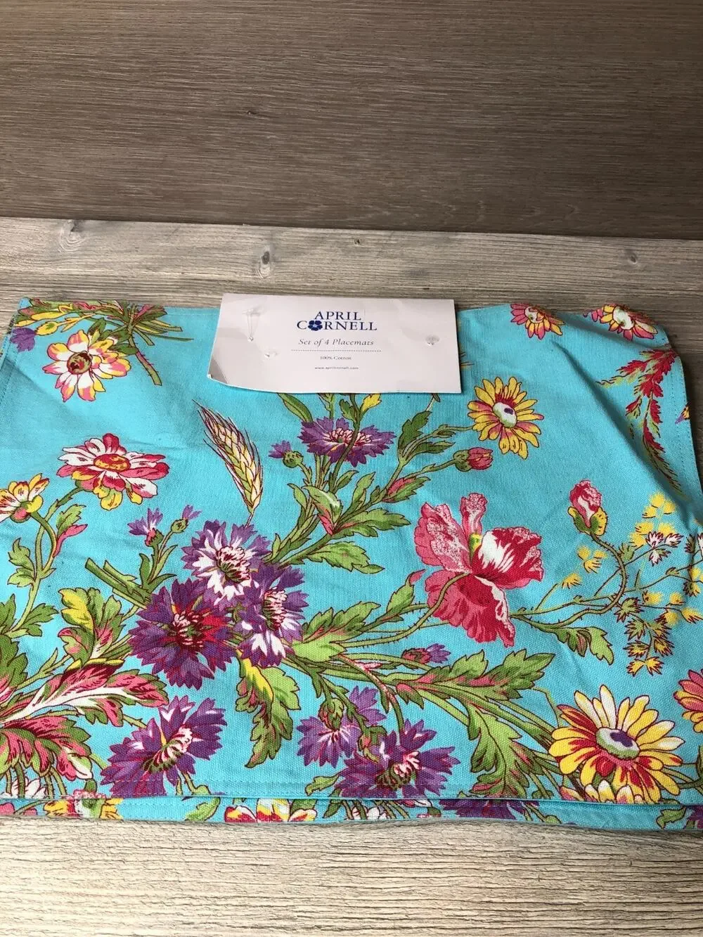 April Cornell Placemats Wildflower Aqua Turquoise Blue 14x 19